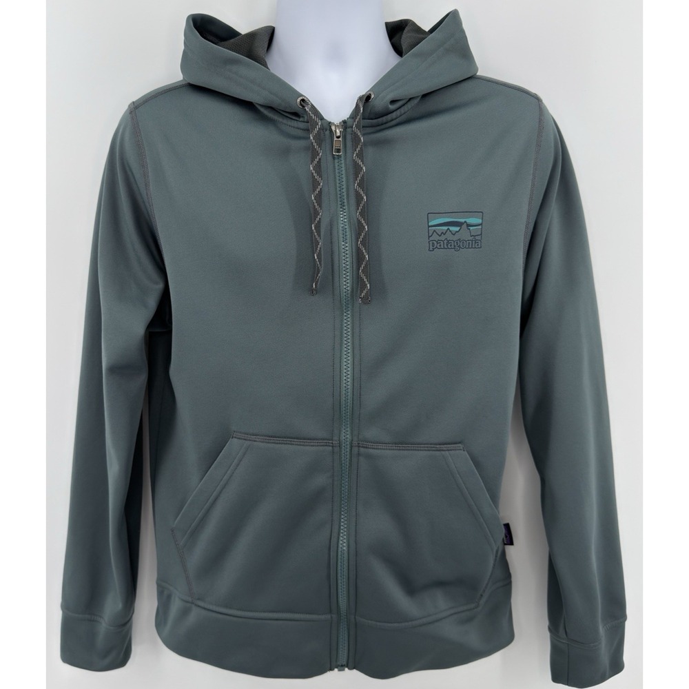 Patagonia Full Zip Hoodie Mens XS Green 73 Logo PolyCycle Fleece Jacket
